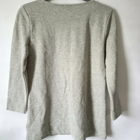 Talbots 3/4 Sleeve Top Blouse Sequin Neck XS Gray w Metallic Stripes Preppy NWT - Picture 3 of 9